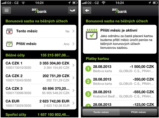 Náhled do aplikace mobilního bankovnictví Air Bank