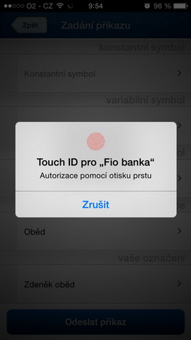 Fio banka nabízí nově svým klientům správu peněz pomocí otisku prstu. Autorizace pomocí Touch ID.