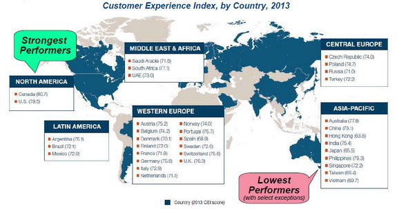 Mapa s vyznačenými státy, ve kterých probíhal průzkum pro World Retail Banking Report 2013