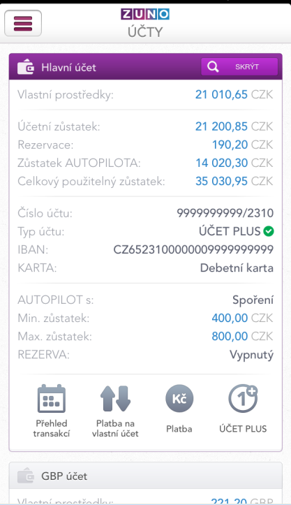 Klienti ZUNO mohou platit pomocí QR kódů. Na snímku ukázka ze ZUNO Mobile Banking.