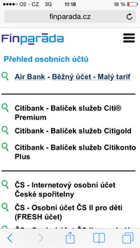 Obrázek 2 - Přehled Osobních účtů na mFinparádě.cz