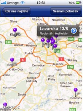 Hledání nejbližší pobočky AXA v aplikaci Manager