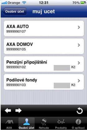 Přehled účtů (produktů) klienta v Managerovi