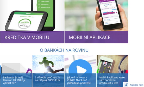 Zuno Bank upravila a zmodernizovala svou hlavní webovou stránku. Na snímku ukázka nové home page.