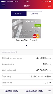 Snímek obrazovky aplikace Smart Bank od MONETY