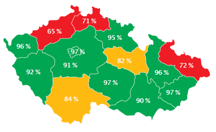 Mapa ukazující podíl průměrného nájemného k průměrné splátce Mapa ukazující podíl průměrného nájemného k průměrné splátce