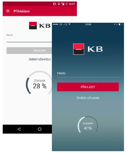Mobilní banka KB - přihlášení