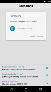 Obrázek 2: Snímek obrazovky Equa mobilního bankovnictví