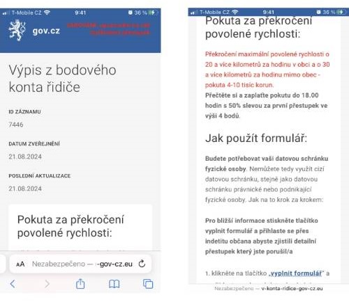 Obrázek: Ukázka SMS pokuty